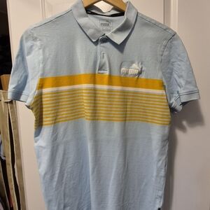 Puma Men's Light Blue Polo with Yellow Stripes
